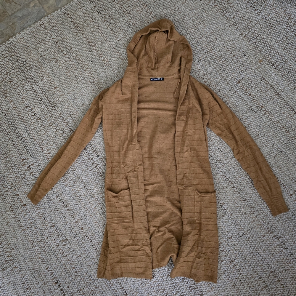 Mustard Hooded Cardigan with Pockets